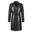 Black trench coat with reflective stripes on a white background