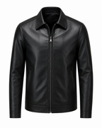 Men's Genuine Sheep Leather Jacket – "Like Father Like Son" DTF Print Biker Jacket, Father's Day Gift, Classic Collar Zip-Up – XXS to 5XL