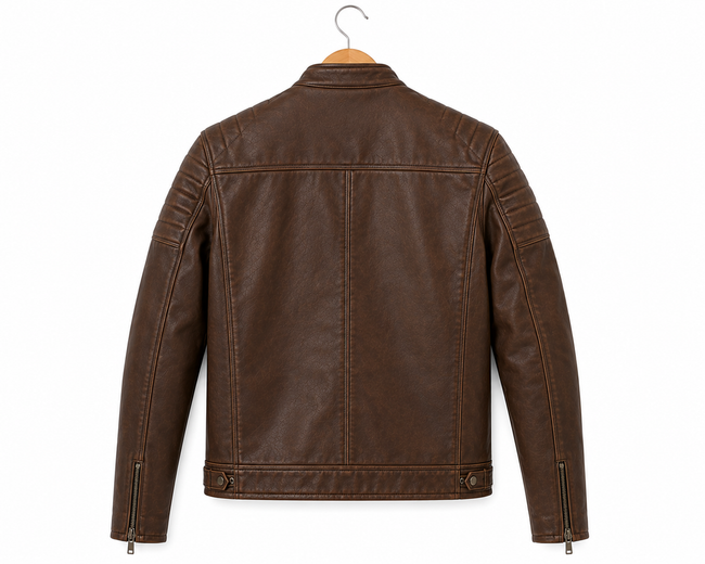 Men's Genuine Sheep Leather Jacket – Distressed Brown Moto Jacket Main Image