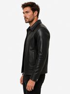 Men's Genuine Sheep Leather Jacket – "Like Father Like Son" DTF Print Biker Jacket, Father's Day Gift, Classic Collar Zip-Up – XXS to 5XL