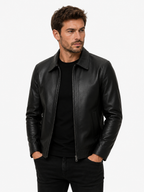 Men's Genuine Sheep Leather Jacket – "Like Father Like Son" DTF Print Biker Jacket, Father's Day Gift, Classic Collar Zip-Up – XXS to 5XL