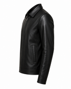 Men's Genuine Sheep Leather Jacket – "Like Father Like Son" DTF Print Biker Jacket, Father's Day Gift, Classic Collar Zip-Up – XXS to 5XL