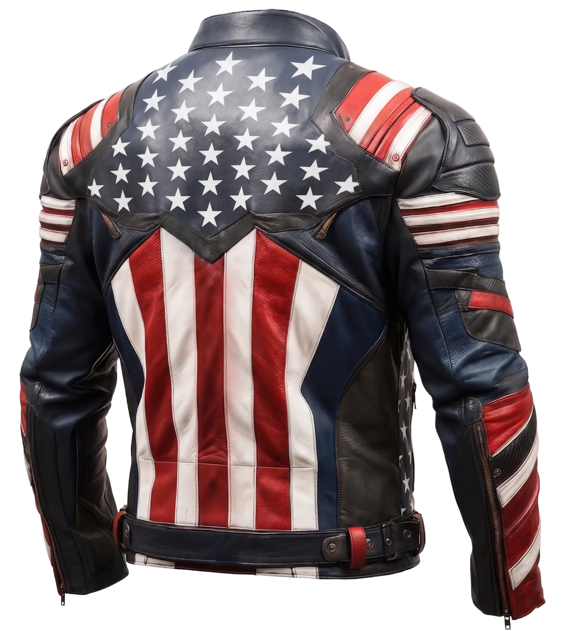 Captain America Inspired Leather Jacket | American Flag Biker Jacket | Patriotic Red White Blue Motorcycle Jacket for Men