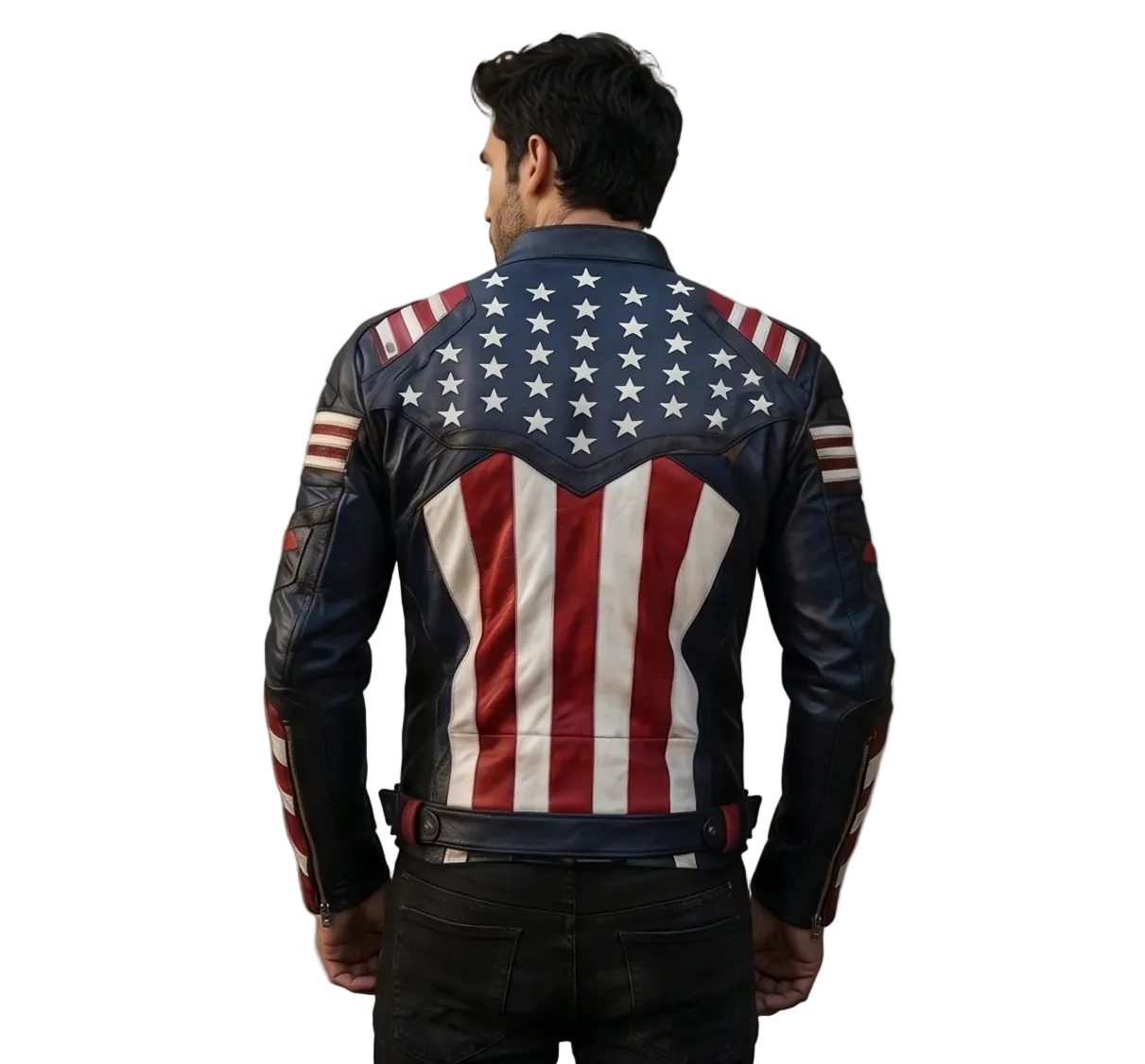 Captain America Inspired Leather Jacket | American Flag Biker Jacket | Patriotic Red White Blue Motorcycle Jacket for Men