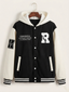 Men's Varsity Hooded Bomber Jacket – Letterman Patch Fleece Baseball Jacket with Striped Trim, Oversized Streetwear Hoodie, Y2K Aesthetic – XXS to 5XL