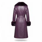 Purple Sheepskin Leather Coat for Women | Shearling Fur Trim Winter Jacket