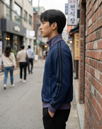 Sung Jin-Woo Navy Track Jacket | Solo Leveling Two-Stripe Cotton Jacket