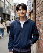 Sung Jin-Woo Navy Track Jacket | Solo Leveling Two-Stripe Cotton Jacket