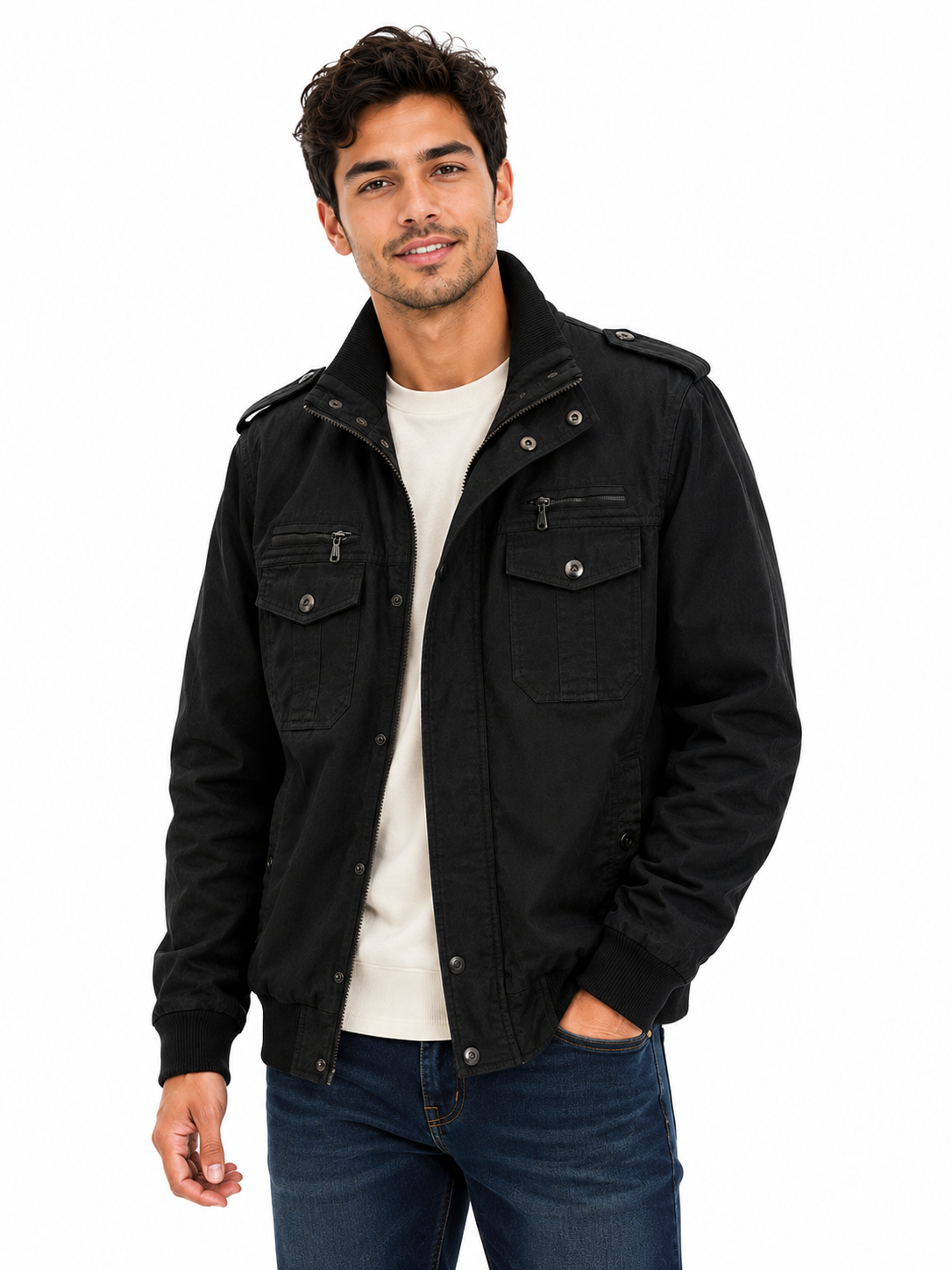 Men's Cotton Bomber Jacket – Black Military Style Field Jacket