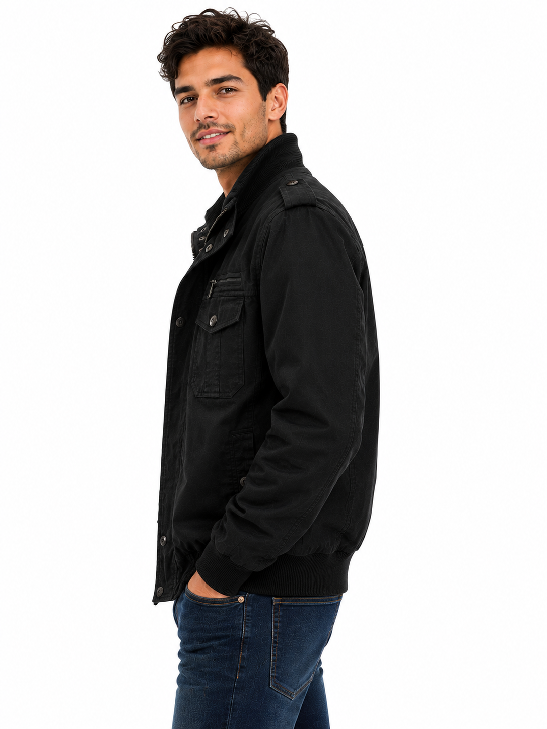 Men's Cotton Bomber Jacket – Black Military Style Field Jacket