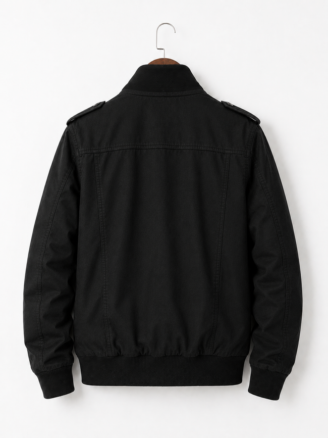 Men's Cotton Bomber Jacket – Black Military Style Field Jacket Main Image