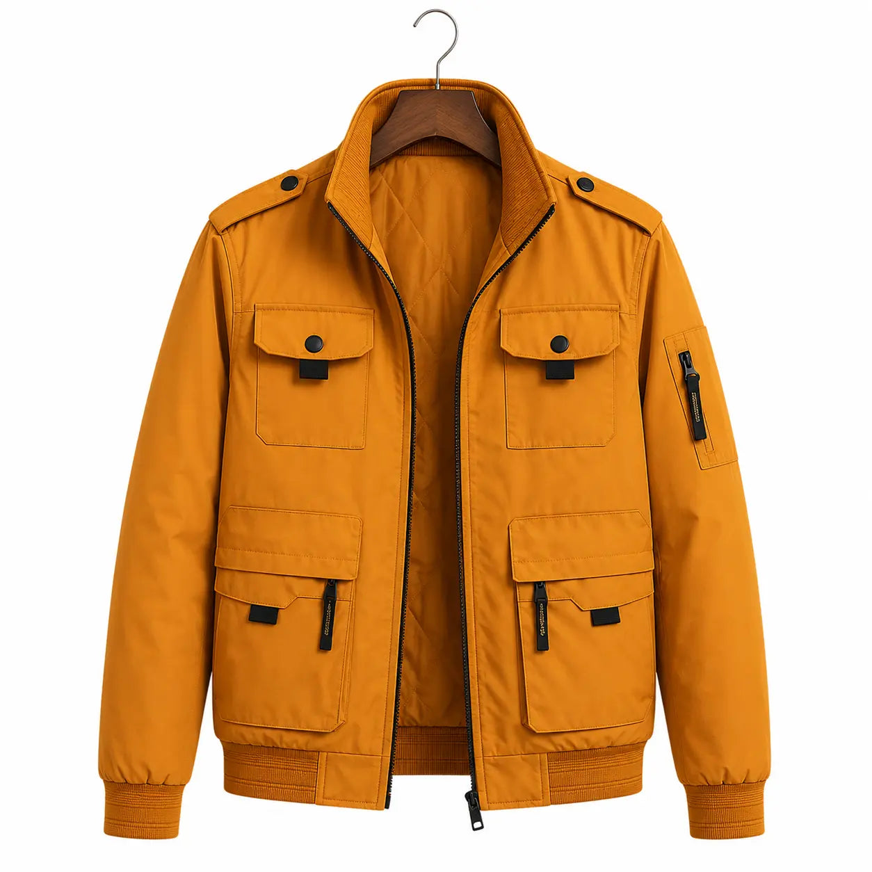 Men's Mustard Cotton Bomber Jacket – Quilted Military Field Jacket