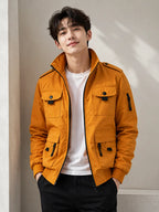 Men's Mustard Cotton Bomber Jacket – Quilted Military Field Jacket