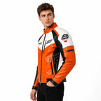 Men's Lambskin Leather Racing Jacket – Orange White Moto Biker Jacket