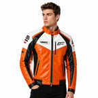 Men's Lambskin Leather Racing Jacket – Orange White Moto Biker Jacket