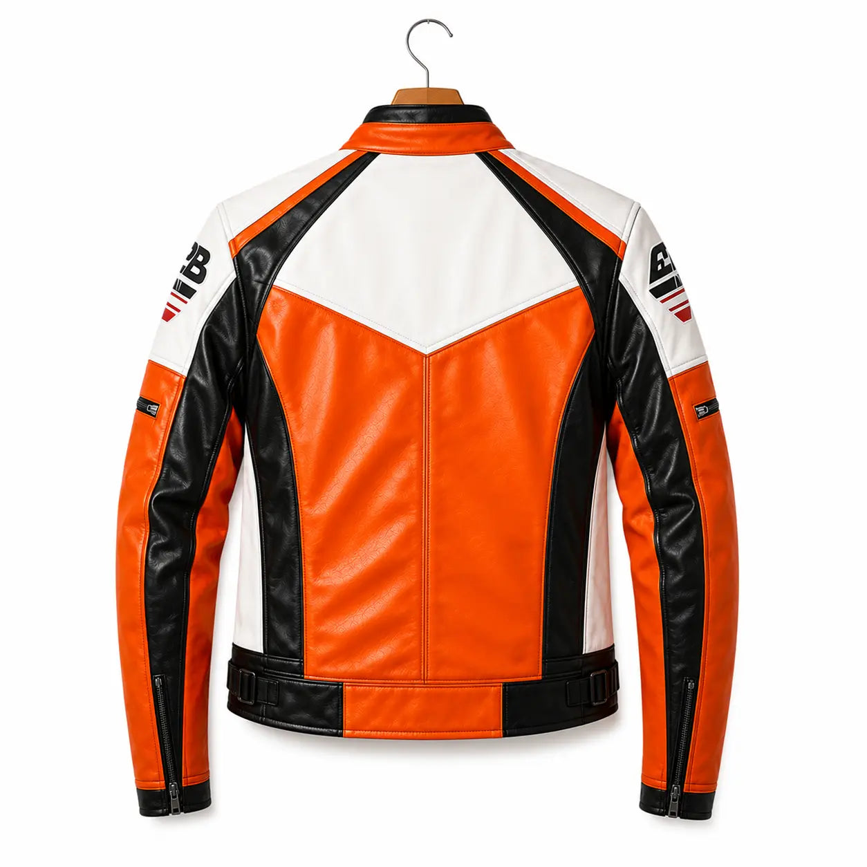 Men's Lambskin Leather Racing Jacket – Orange White Moto Biker Jacket