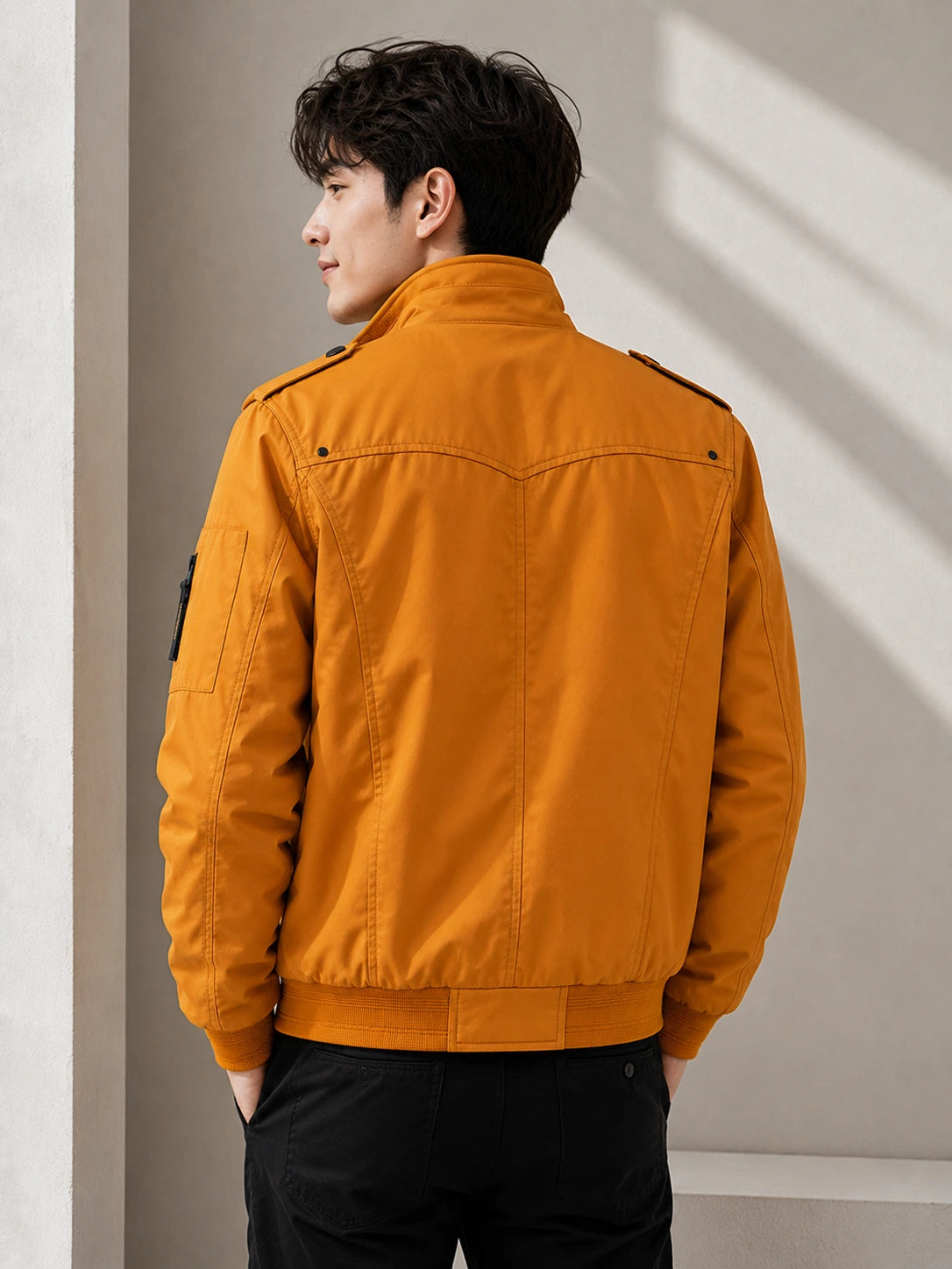 Men's Mustard Cotton Bomber Jacket – Quilted Military Field Jacket