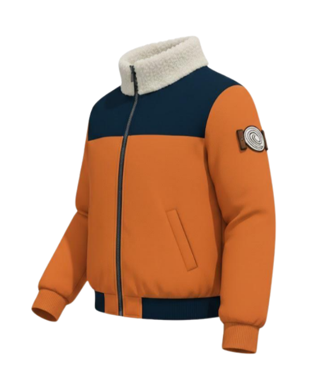 Naruto Uzumaki Bomber Jacket with Embroidered Back & Shearling Collar | Anime Streetwear Main Image