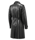 Black leather trench coat on a white background