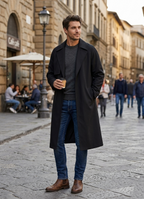 Shishiba Inspired Black Trench Coat: Anime Style Oversized Outerwear.