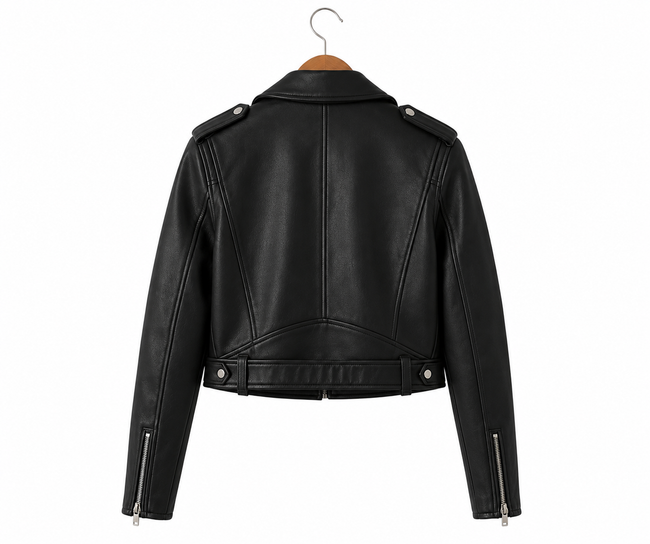 Women's Genuine Sheep Leather Moto Jacket – Cropped Black Biker Jacket Main Image