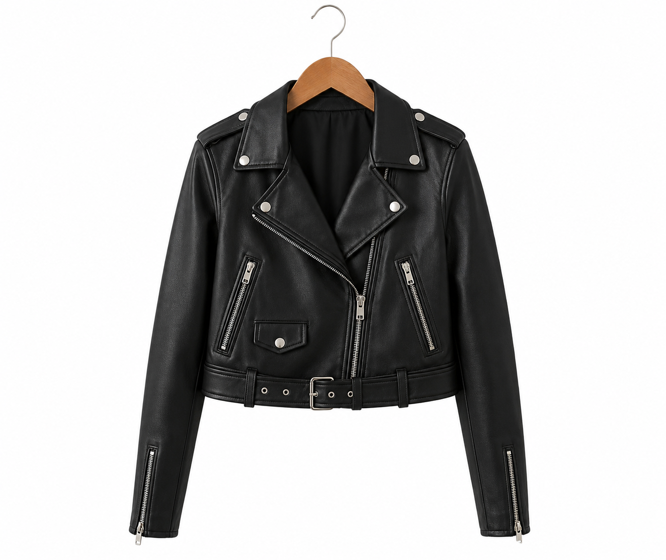 Women's Genuine Sheep Leather Moto Jacket – Cropped Black Biker Jacket