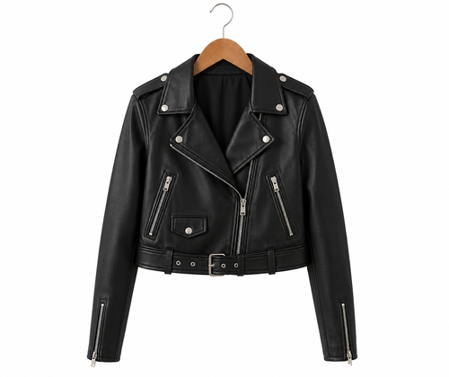 Women's Genuine Sheep Leather Moto Jacket – Cropped Black Biker Jacket