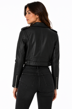 Women's Genuine Sheep Leather Moto Jacket – Cropped Black Biker Jacket