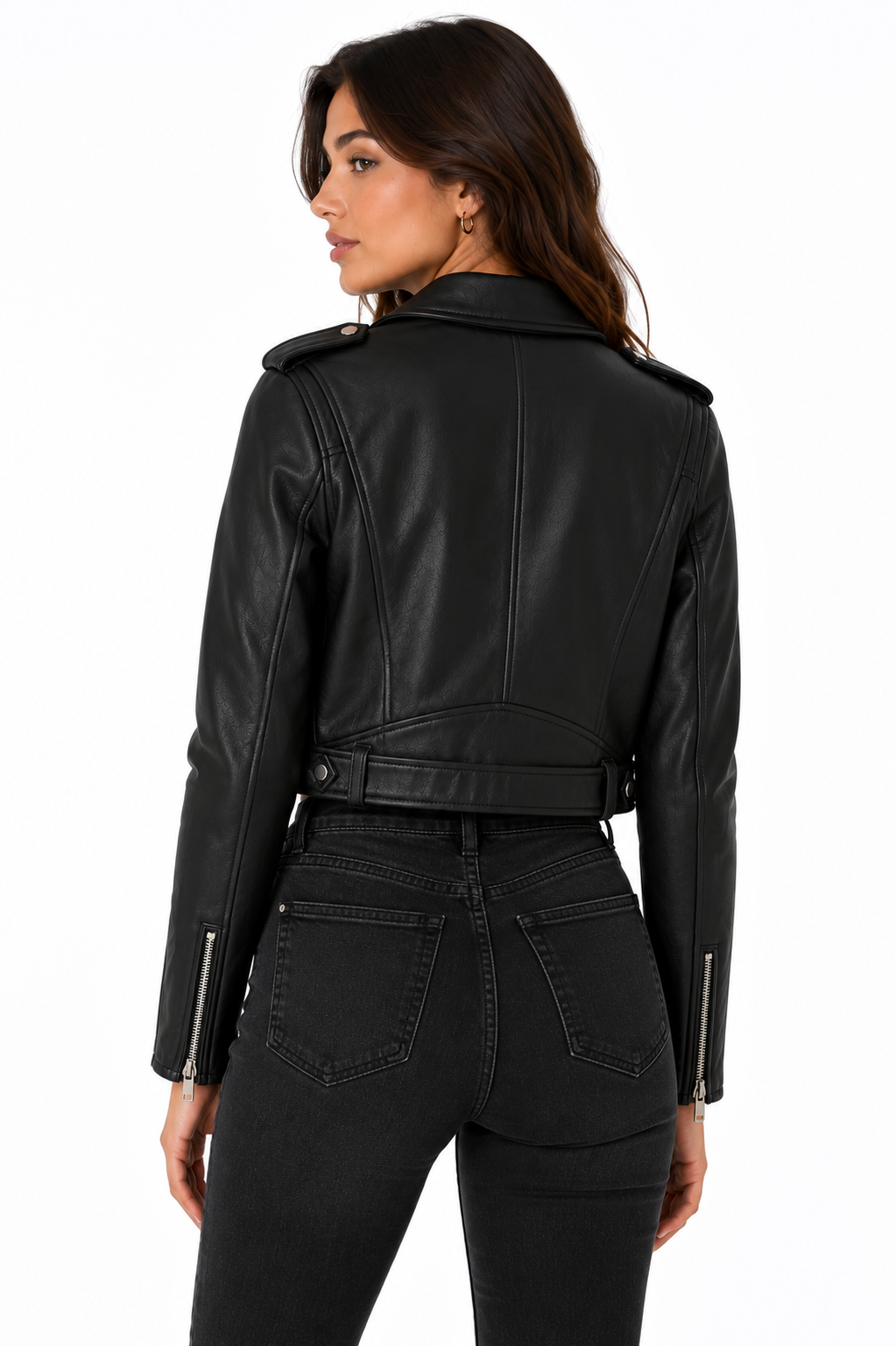 Women's Genuine Sheep Leather Moto Jacket – Cropped Black Biker Jacket