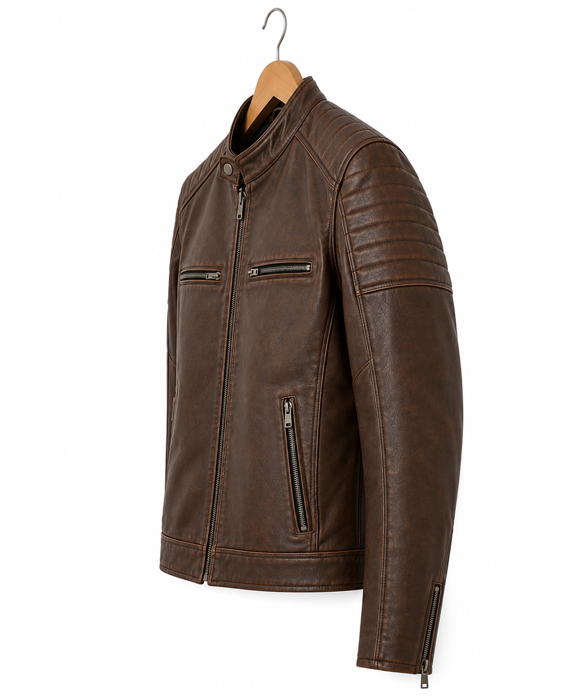 Men's Genuine Sheep Leather Jacket – Distressed Brown Moto Jacket