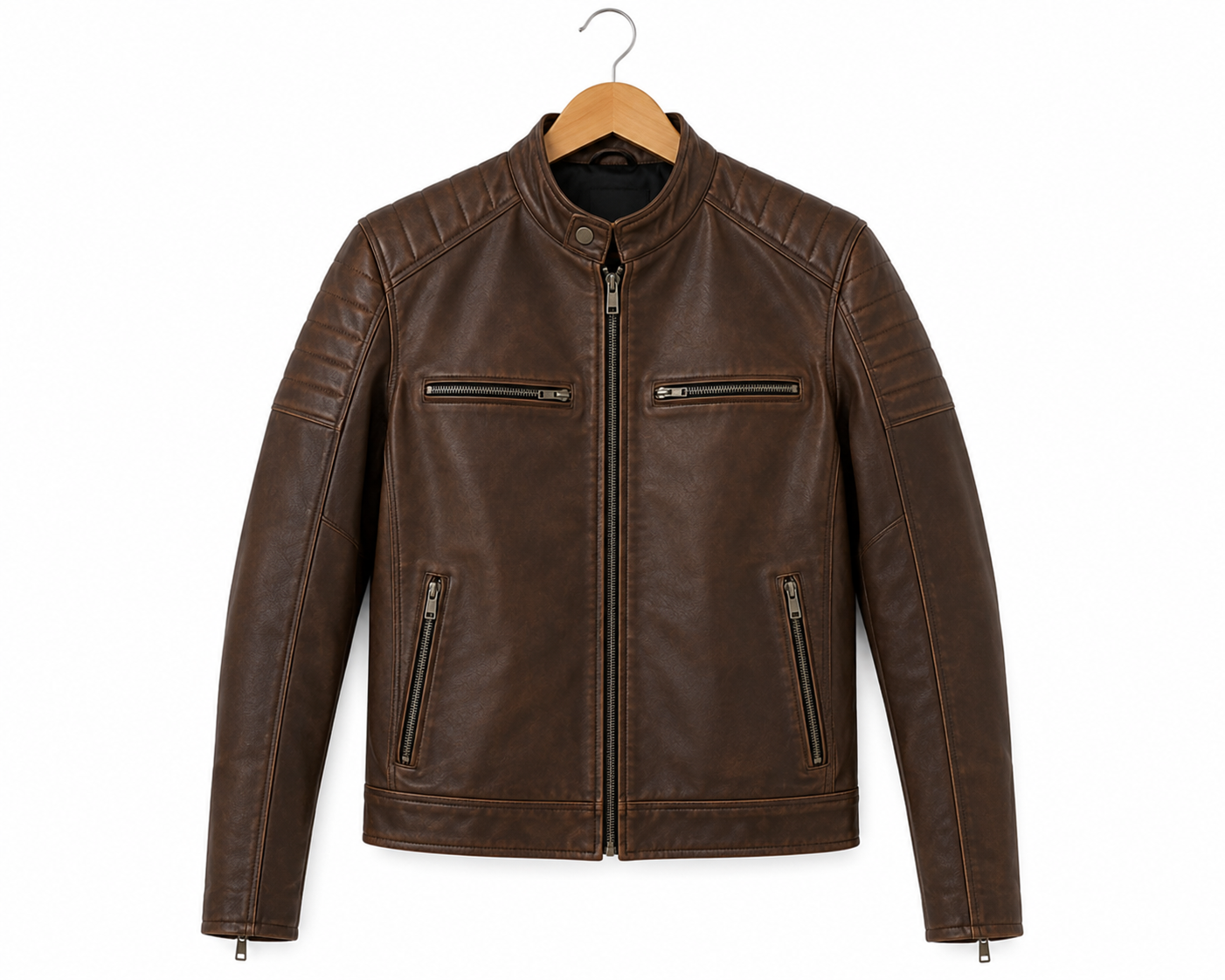 Men's Genuine Sheep Leather Jacket – Distressed Brown Moto Jacket