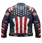 Captain America Inspired Leather Jacket | American Flag Biker Jacket | Patriotic Red White Blue Motorcycle Jacket for Men