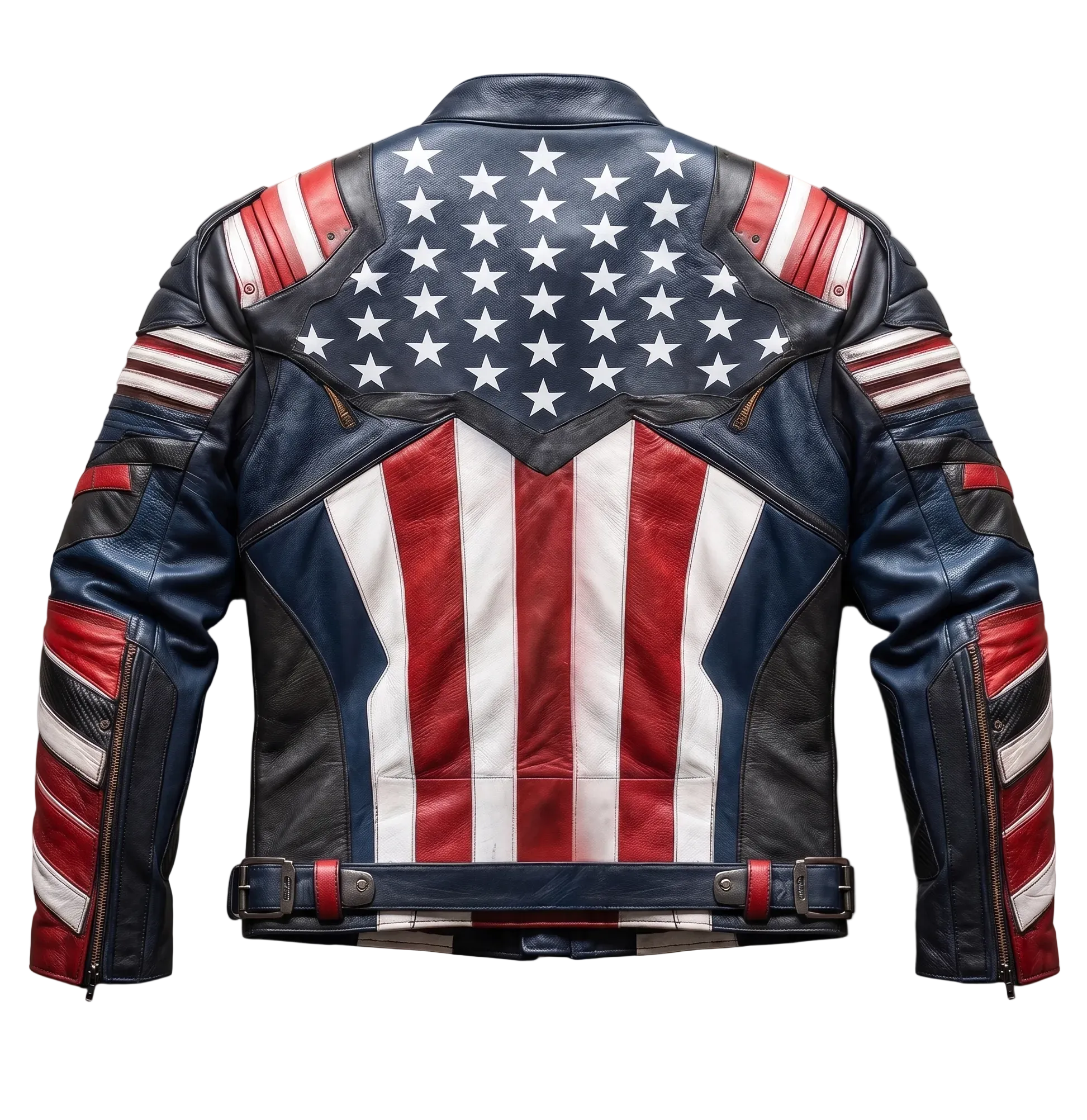 Captain America Inspired Leather Jacket | American Flag Biker Jacket | Patriotic Red White Blue Motorcycle Jacket for Men