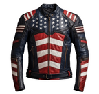 Captain America Inspired Leather Jacket | American Flag Biker Jacket | Patriotic Red White Blue Motorcycle Jacket for Men
