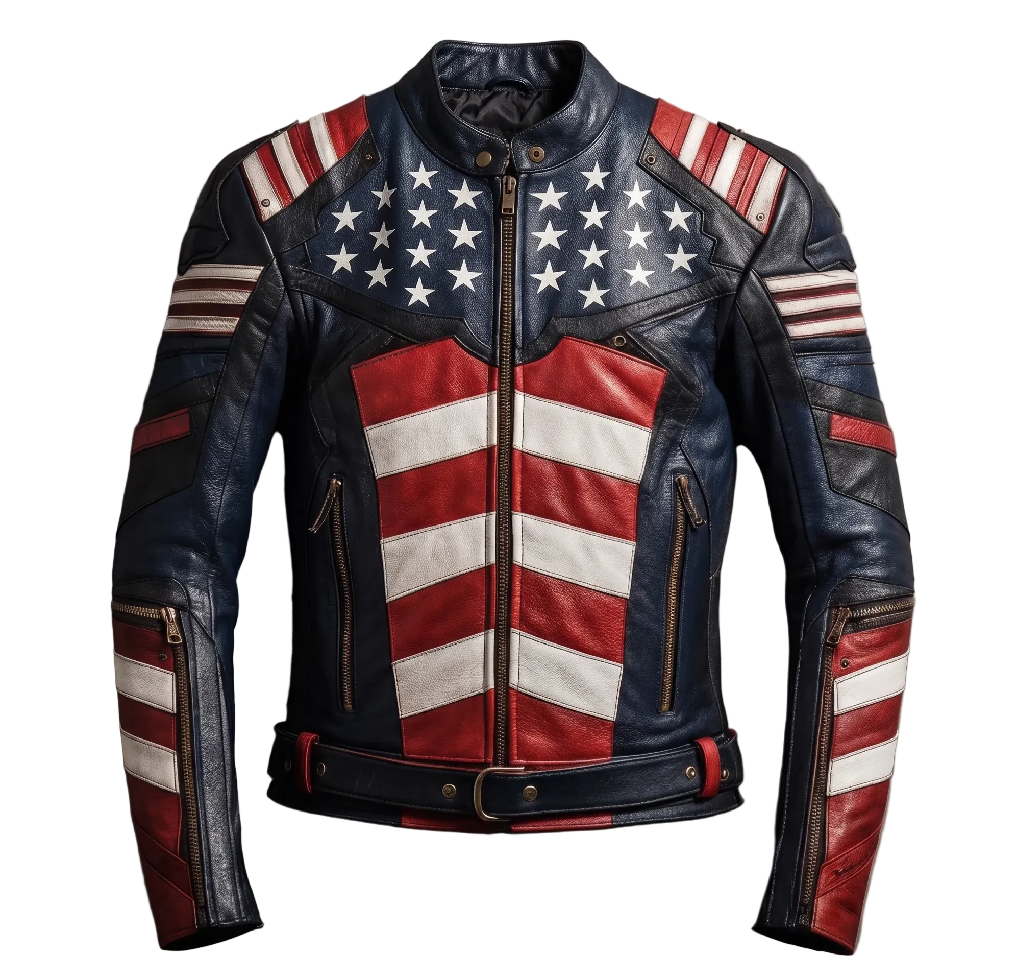 Captain America Inspired Leather Jacket | American Flag Biker Jacket | Patriotic Red White Blue Motorcycle Jacket for Men