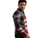 Captain America Inspired Leather Jacket | American Flag Biker Jacket | Patriotic Red White Blue Motorcycle Jacket for Men