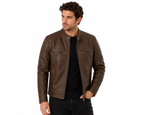 Men's Genuine Sheep Leather Jacket – Distressed Brown Moto Jacket