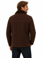Men's Dark Brown Teddy Coat – Wool with Faux Fur Collar