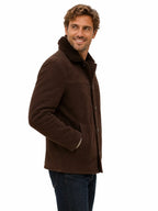 Men's Dark Brown Teddy Coat – Wool with Faux Fur Collar