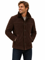 Men's Dark Brown Teddy Coat – Wool with Faux Fur Collar