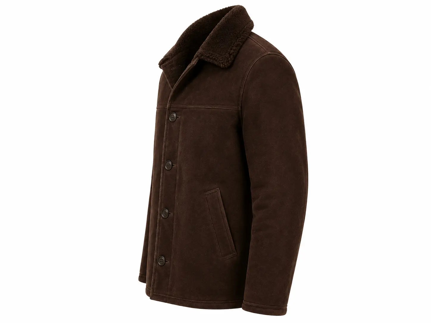 Men's Dark Brown Teddy Coat – Wool with Faux Fur Collar