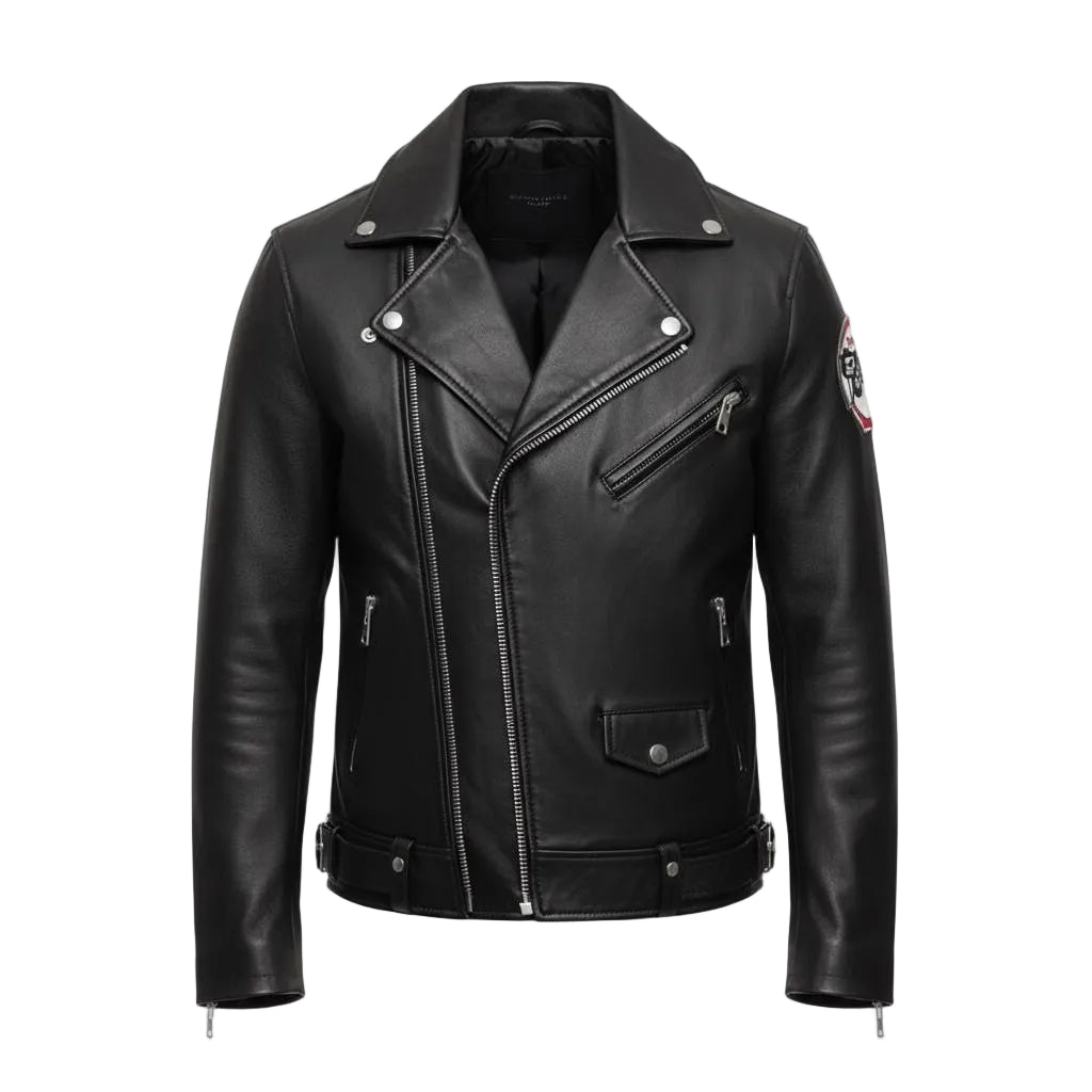 Demon Slayer Inspired Real Leather Jacket – Anime Motorcycle Style Biker Coat with Back Print – Handmade Cosplay & Streetwear Fashion.