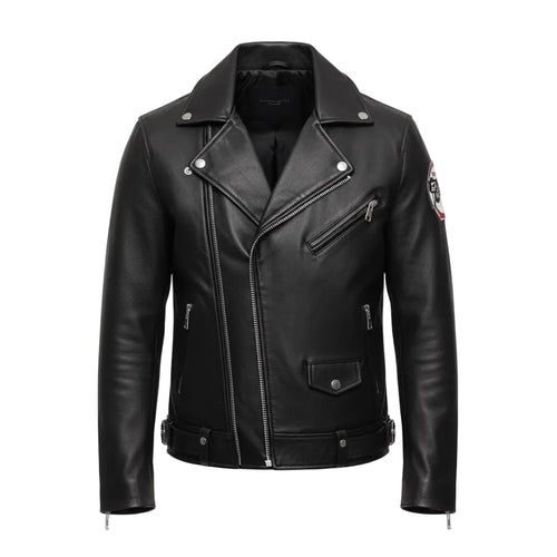 Demon Slayer Inspired Real Leather Jacket – Anime Motorcycle Style Biker Coat with Back Print – Handmade Cosplay & Streetwear Fashion.
