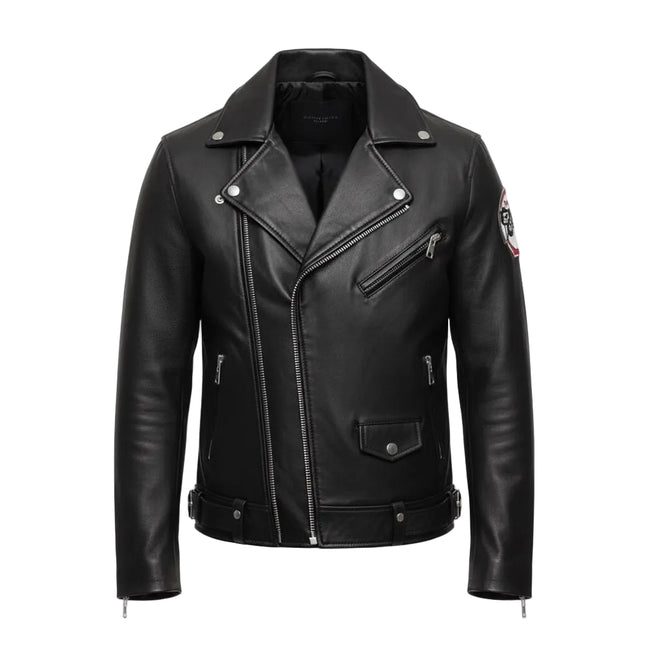 Demon Slayer Inspired Real Leather Jacket – Anime Motorcycle Style Biker Coat with Back Print – Handmade Cosplay & Streetwear Fashion. Hover Image