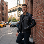 Demon Slayer Inspired Real Leather Jacket – Anime Motorcycle Style Biker Coat with Back Print – Handmade Cosplay & Streetwear Fashion.