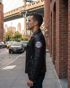 Demon Slayer Inspired Real Leather Jacket – Anime Motorcycle Style Biker Coat with Back Print – Handmade Cosplay & Streetwear Fashion.