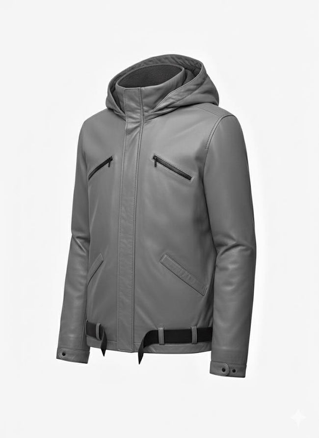 Sung Jin-Woo Leather Jacket – Solo Leveling Grey Hooded Jacket Main Image