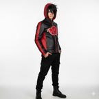 Akatsuki Itachi Sheepskin Leather Hoodie | Anime Cloud Print Jacket.