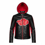 Akatsuki Itachi Sheepskin Leather Hoodie | Anime Cloud Print Jacket.