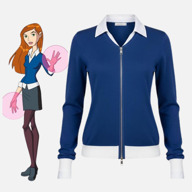 Gwen Tennyson Inspired Blue Cotton Cardigan – Ben 10 Style Zip-Up Sweater (XXS–5XL) Main Image